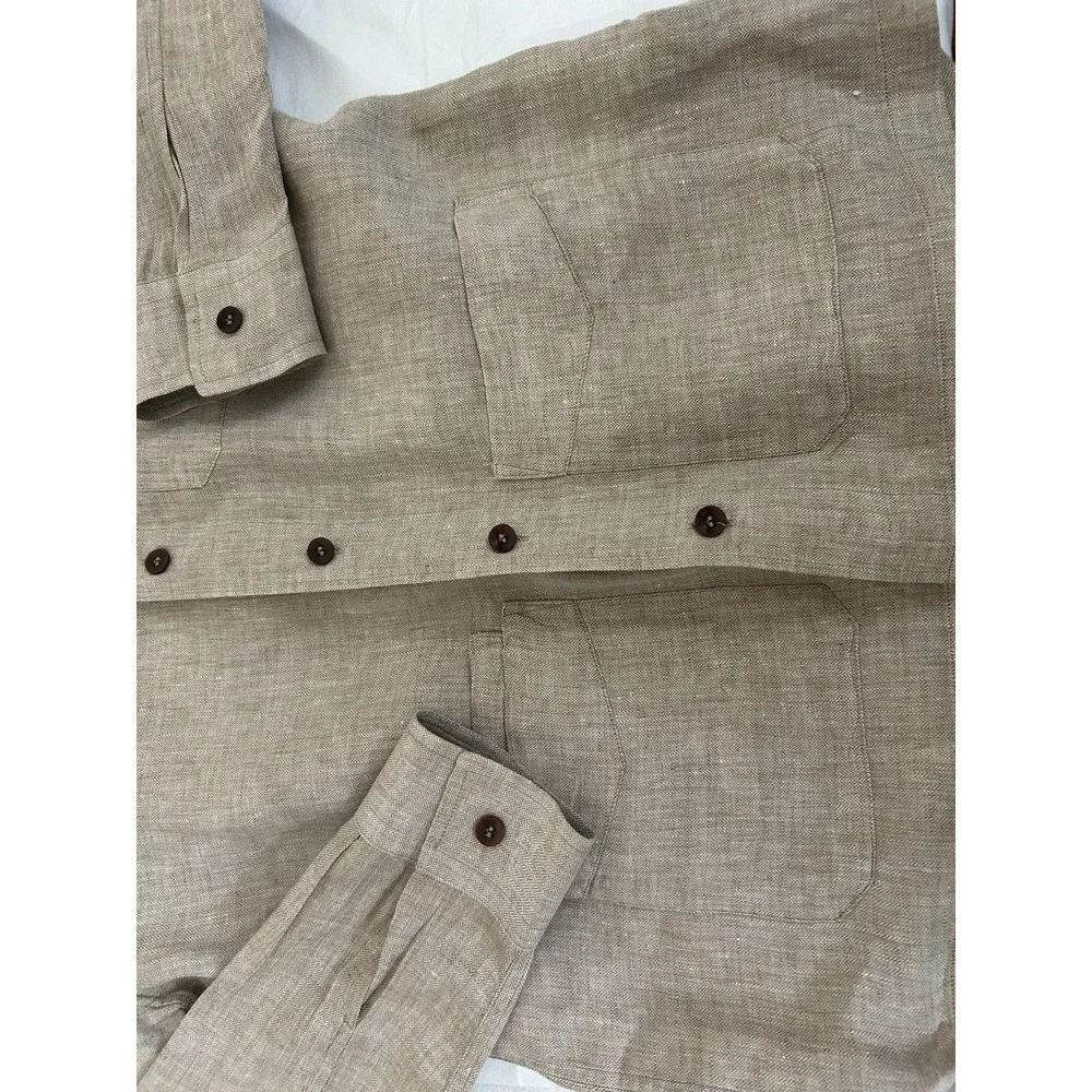 Banana Republic Mens Linen Herringbone Chore Shirt Jacket Beige Utility Sz M